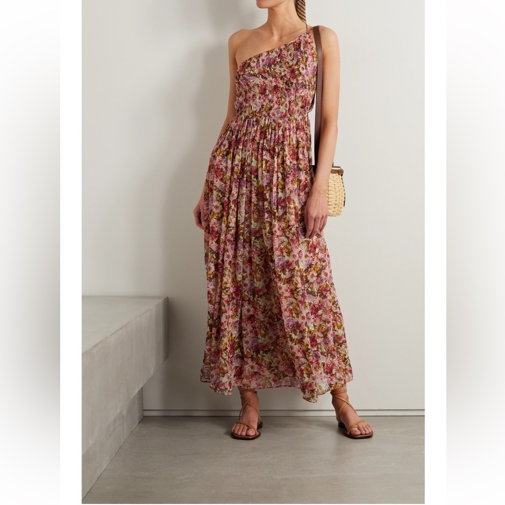 DOEN- Felicity one-shoulder shirred floral-print silk-gauze maxi dress